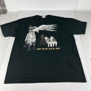 VTG 90s Nature Eagle Wolves Indenginous Shirt Extra Large Black Faded Tag XXL